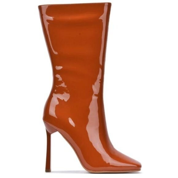 Women Mid Calf Square Toe Heel Boot Tan Color - Picture 1 of 4